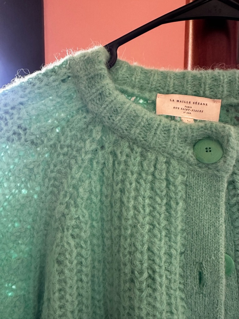 Sezane Emile Mint Green Fuzzy Button Cardigan - Picture 7 of 8